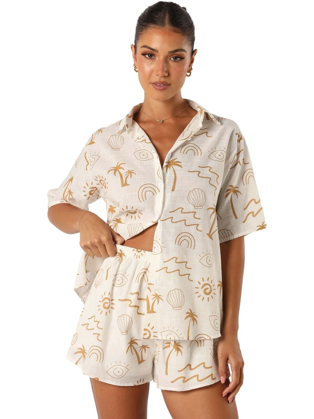 SZN Printed Shirt Collar Neck Short Sleeve Shirt & Short Co-Ords