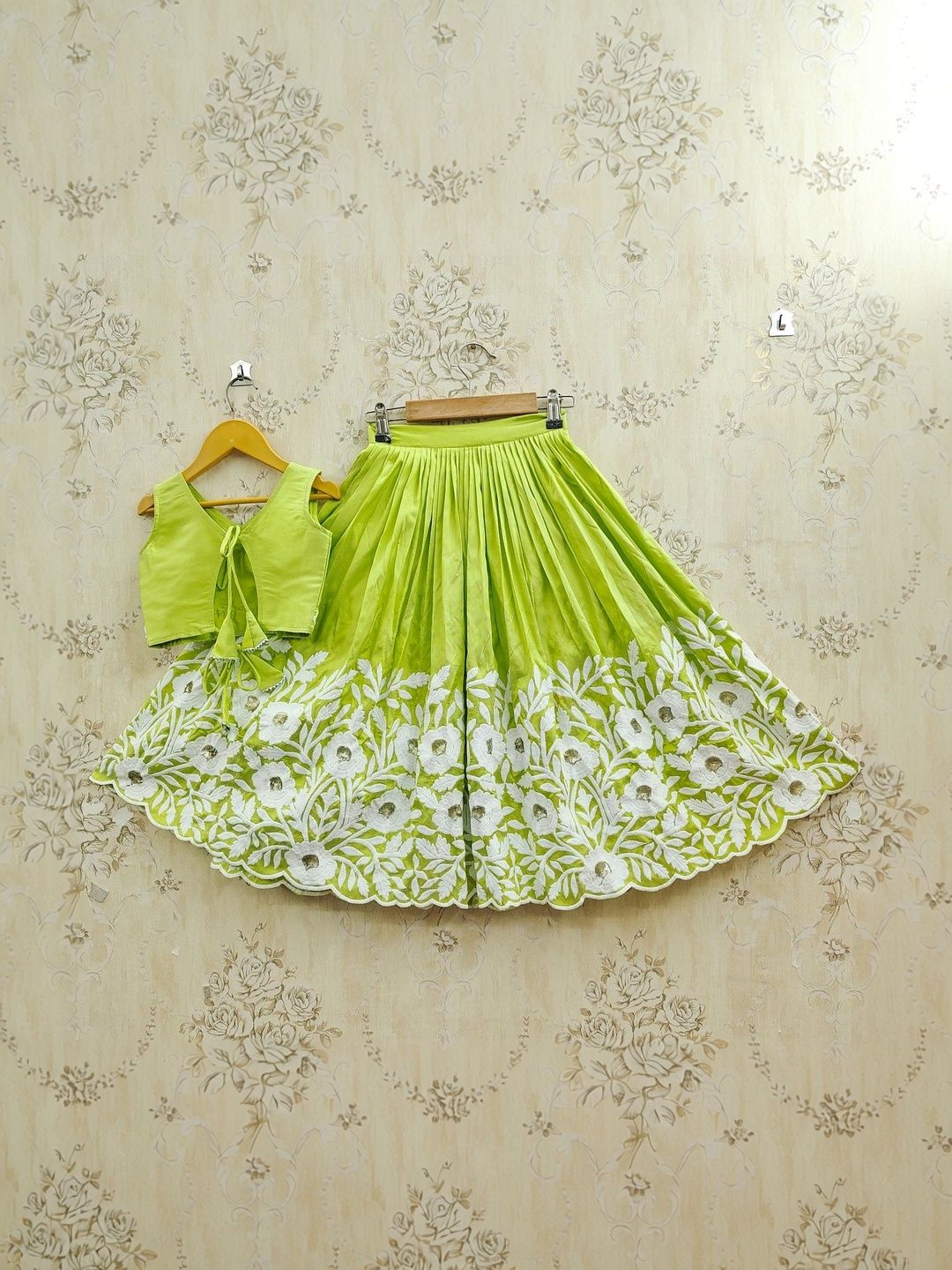 Sangria Girls Embroidered V-Neck Flared Lehenga Choli