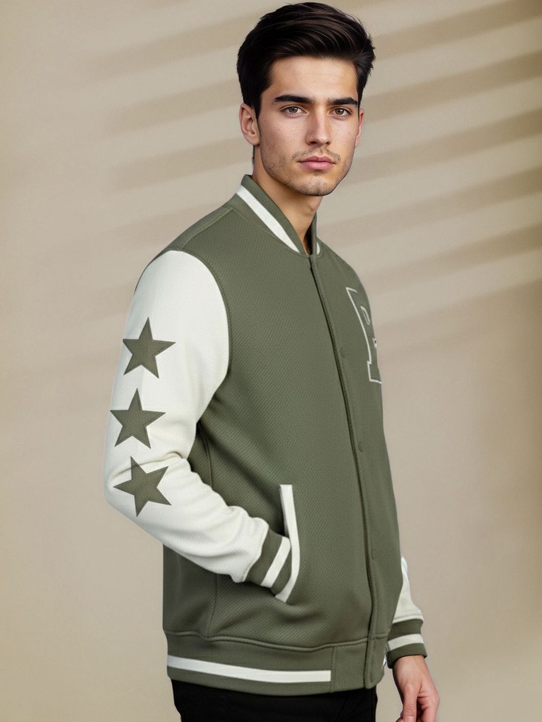 Mast & Harbour Men Colourblocked Woollen Varsity Jacket