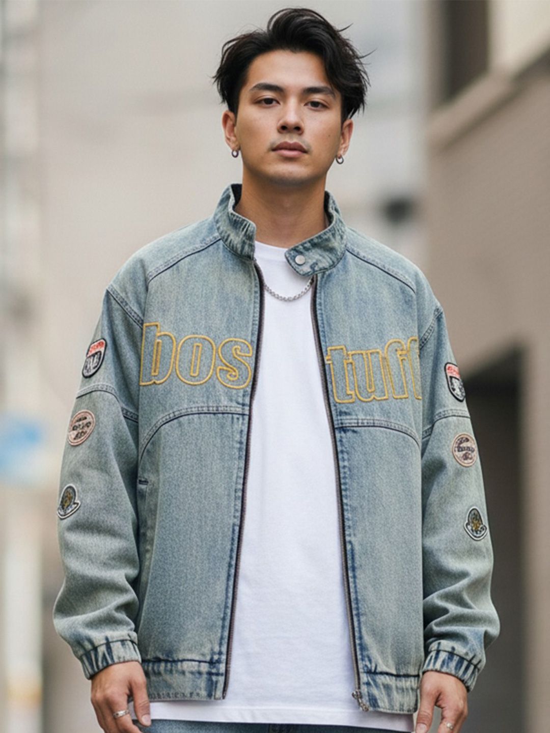 StyleCast StyleCast Men Typography Casual Denim Jacket