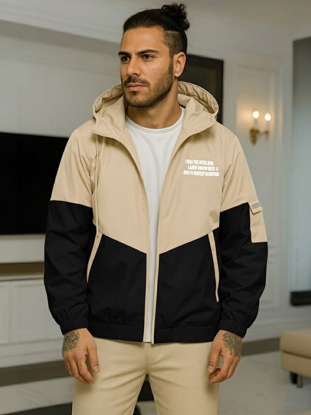 VERTICALS Men Typography Colourblocked Lightweight Sporty Jacket