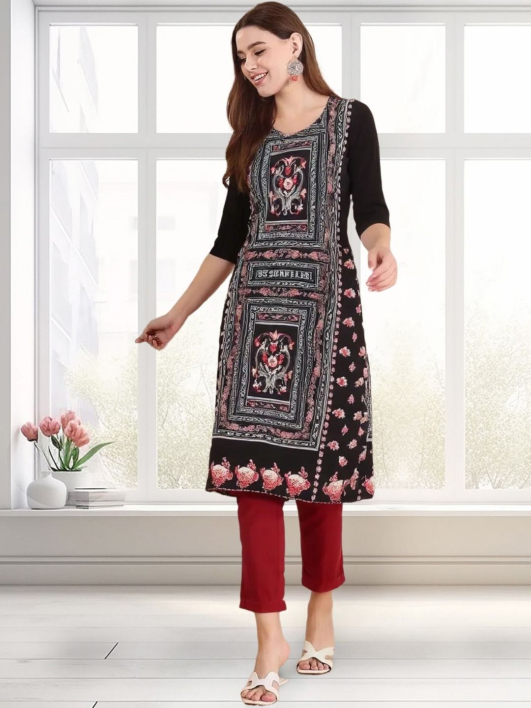 arangya Women Pack Of 2 Floral Printed Indie Florals Crepe Kurta