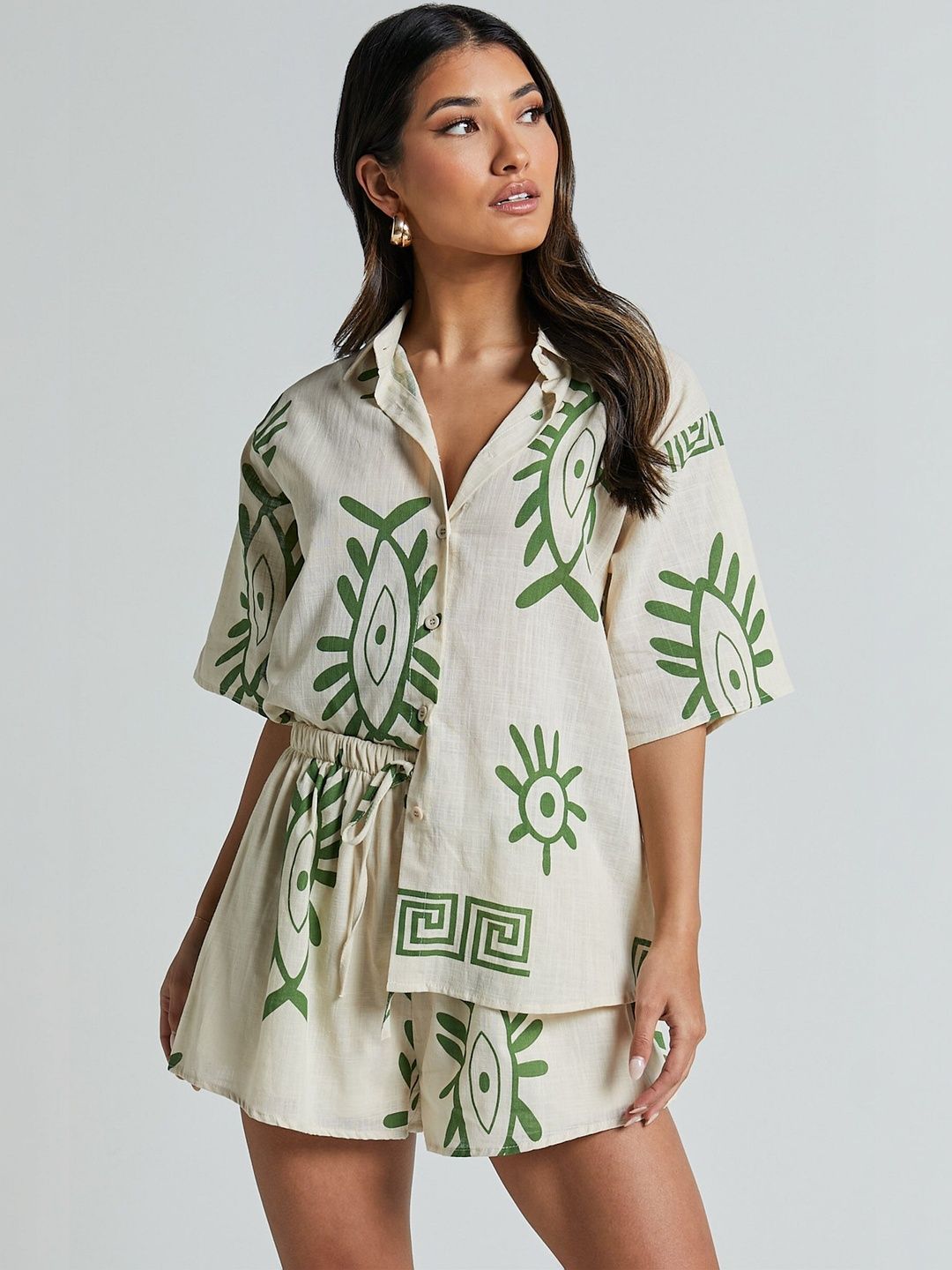 SZN Printed Shirt Collar Neck Shirt & Shorts Co-Ords