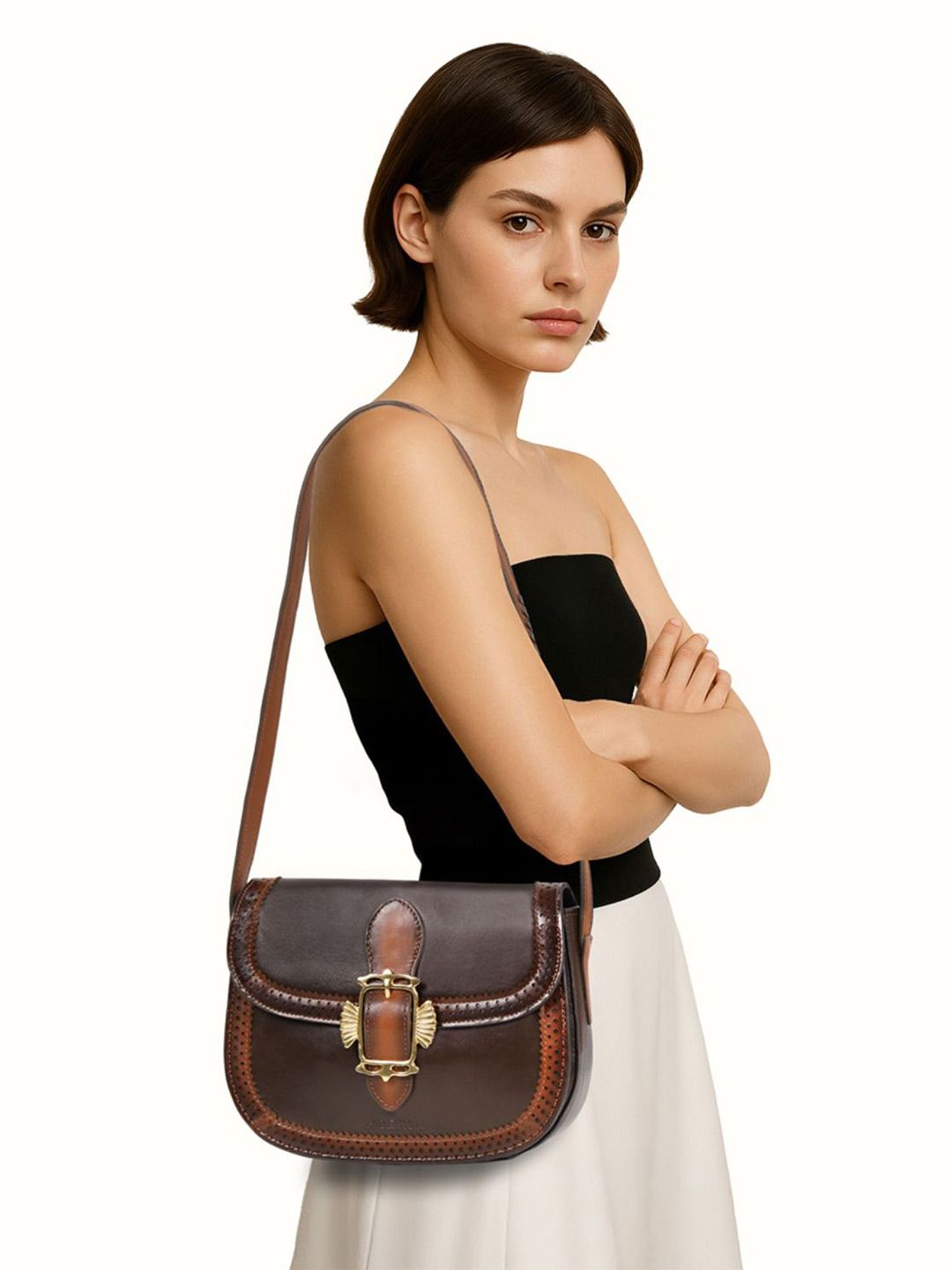 Leather Sling Bag with Cut Work Hidesign Textured Leather Sling Bag with Cut Work