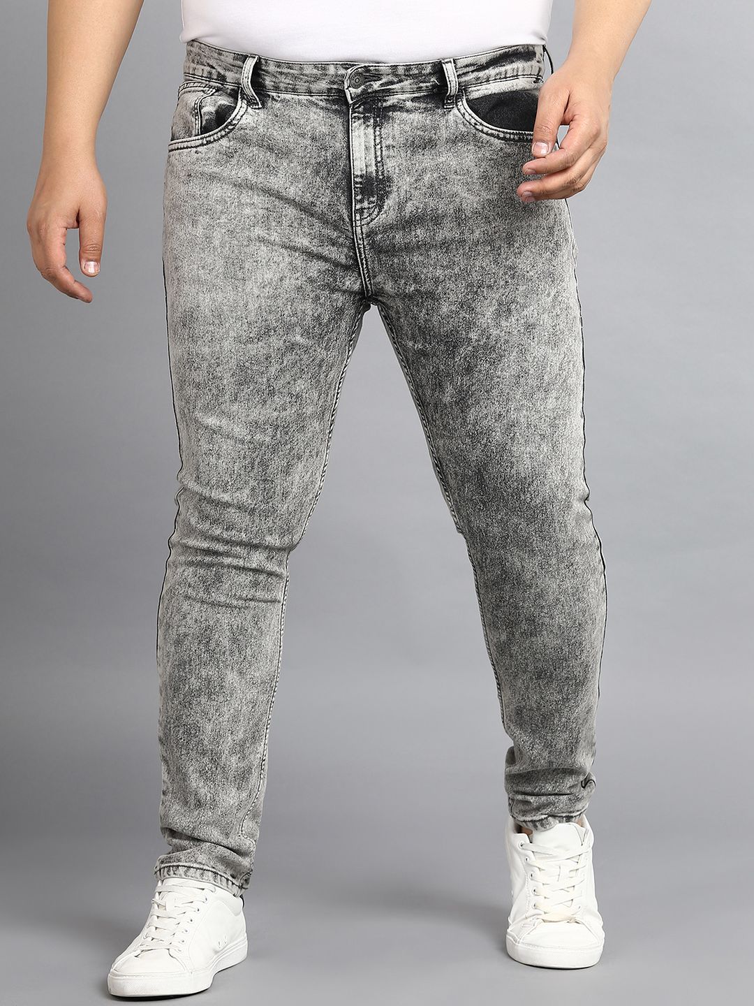 Urbano Plus Men Grey Mid-Rise Heavy Fade Stretchable Regular Fit Jeans