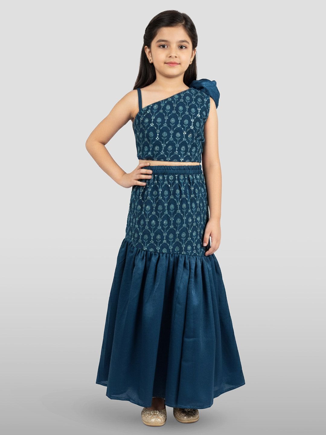 VASTRAMAY Girls Floral Embroidered Sequinned Georgette Ready to Wear Lehenga Choli