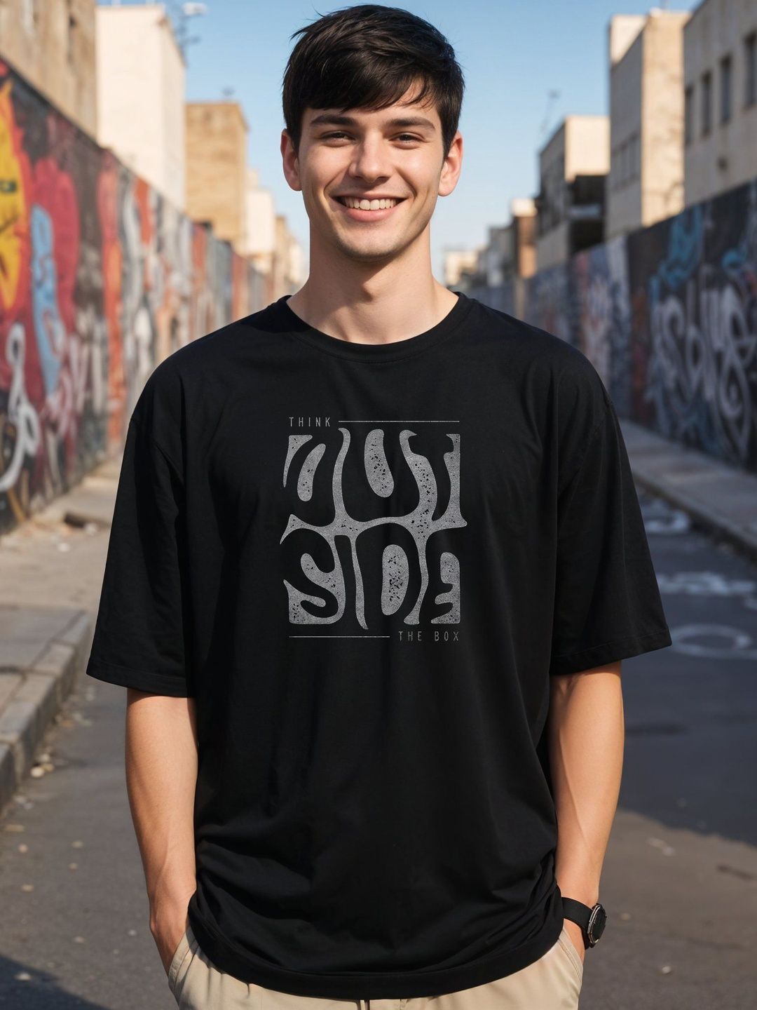 SMARTEES Men Oversized Typography Printed T-shirt