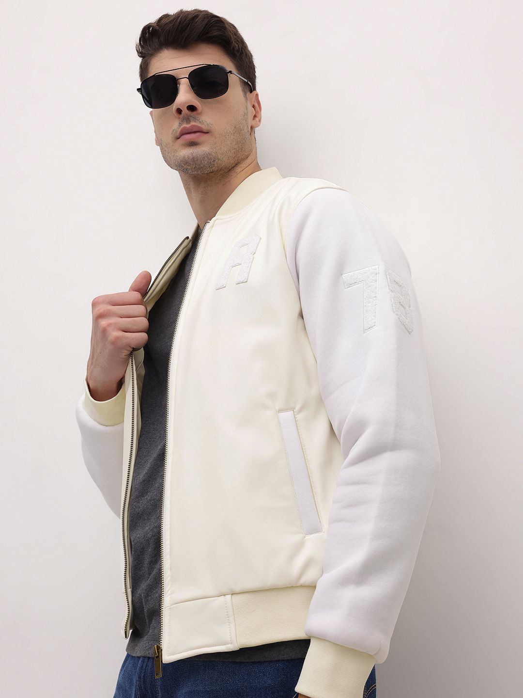 Roadster  Typography Applique Detail Stand Collar Bomber Jacket