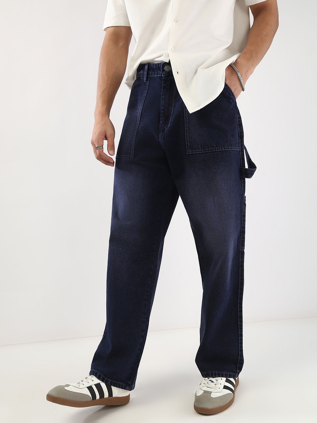 Urbano Fashion Men Blue Loose Baggy Fit Mid-Rise Light Fade Non Stretchable Cotton Pockets Jeans