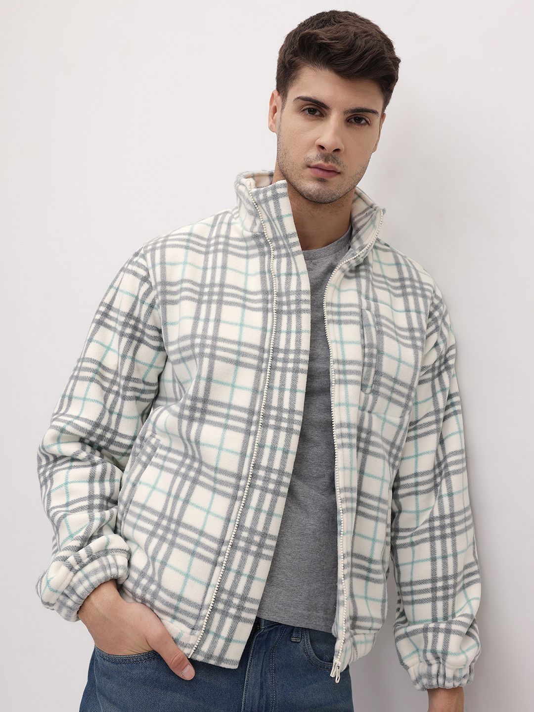 The Roadster Life Co. Self Checked Mock Collar Tailored Jacket