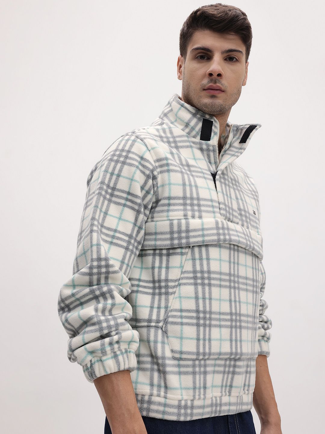 The Roadster Life Co. Self Checked Mock Collar Tailored Jacket