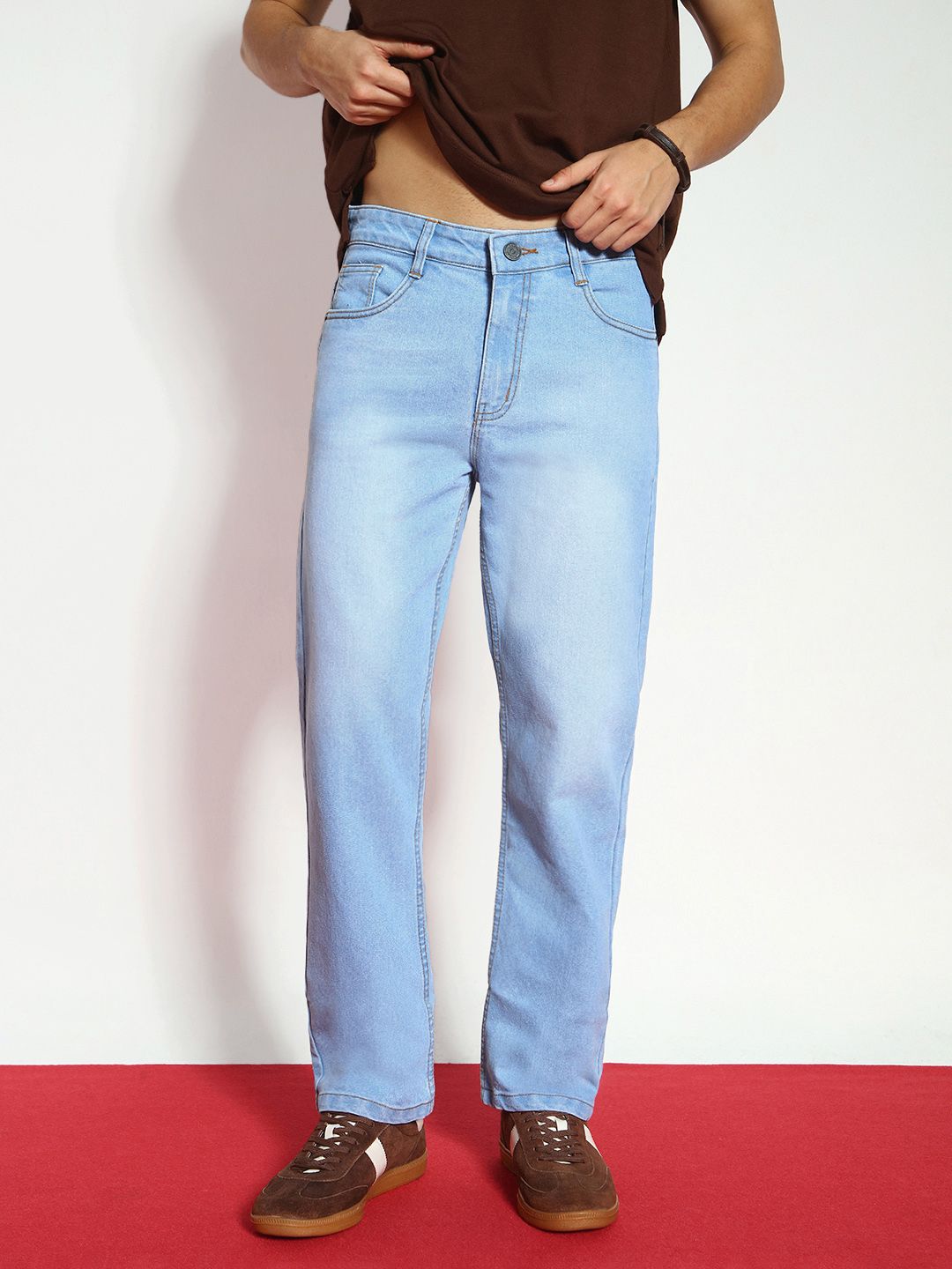 Urbano Fashion Men Ice Blue Straight Fit Heavy Washed Stretchable Jeans