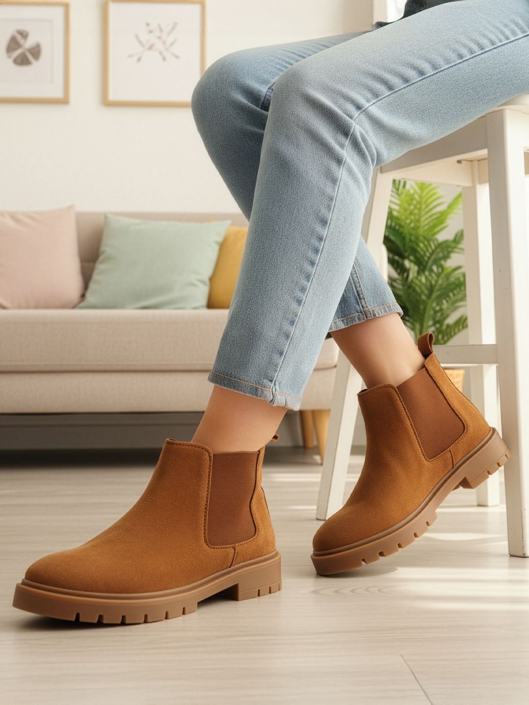 Carlton London Women Solid Leather Mid-Top Chelsea Boots