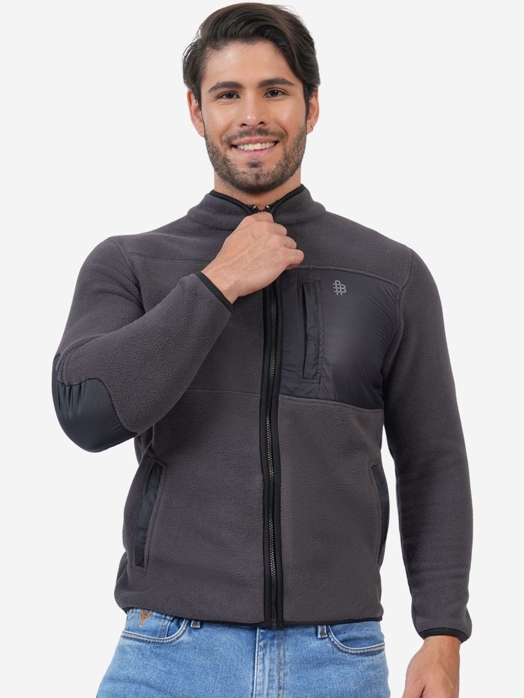 Bonjour Men Brand Logo Colourblocked Woollen Lightweight Sporty Jacket