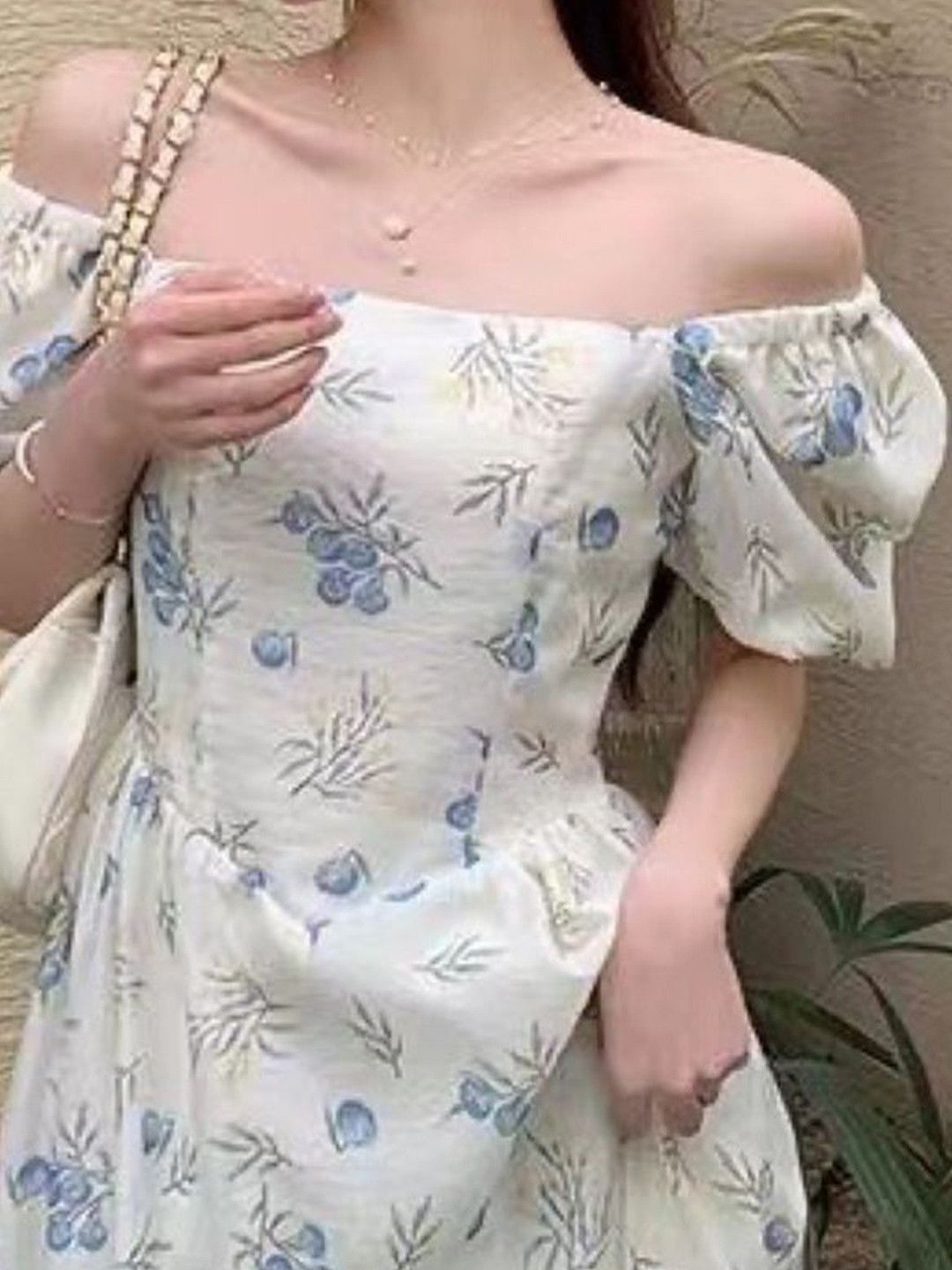 Buy KPOP Floral Print Puff Sleeve Ruffled Fit & Flare Midi Dress