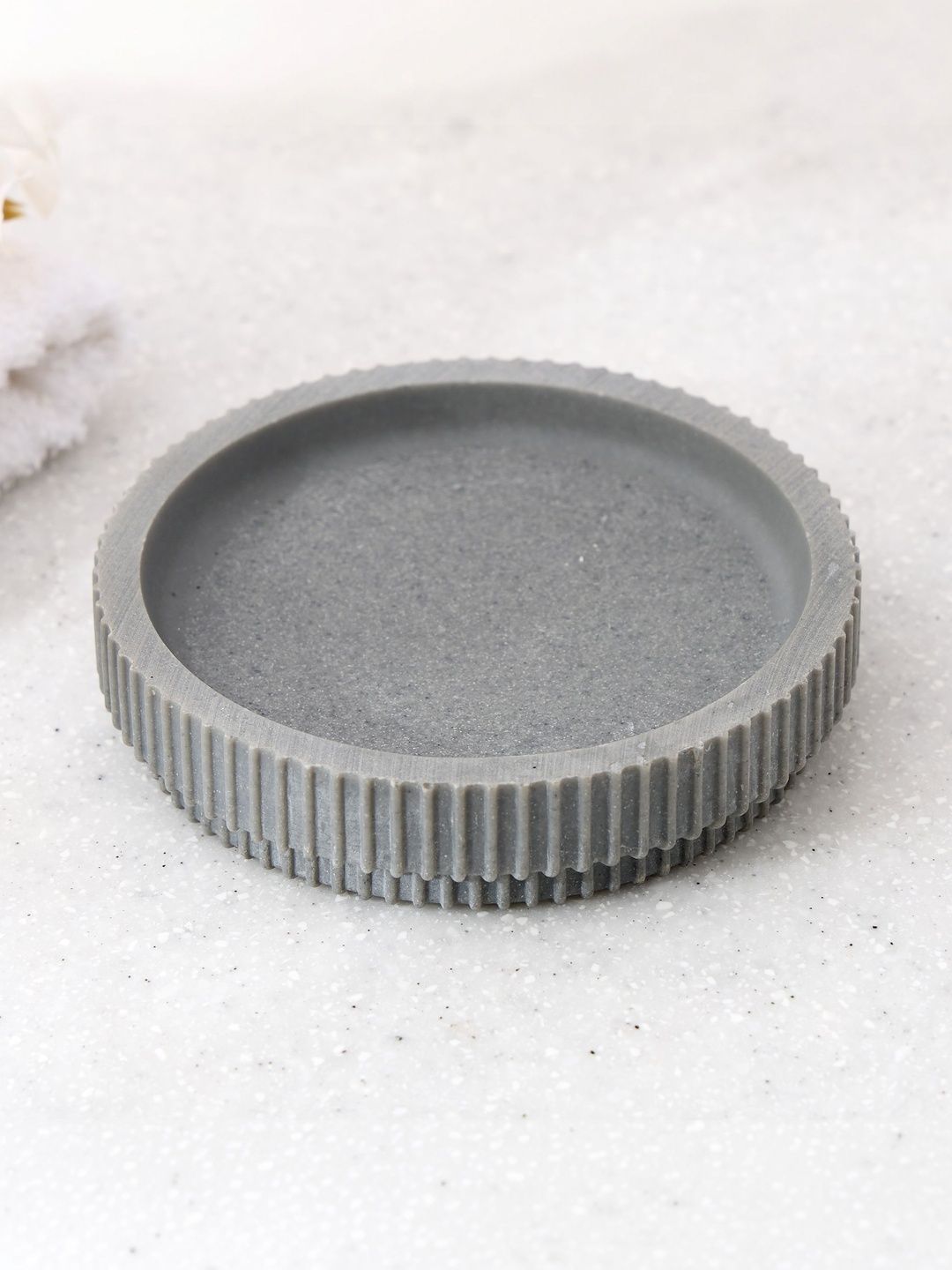 Home Centre Grey & Grey Textured Polyresin Soap Dish