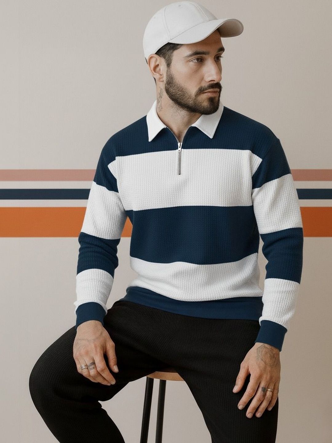 Try This Men Striped Polo Collar 1 T-shirt