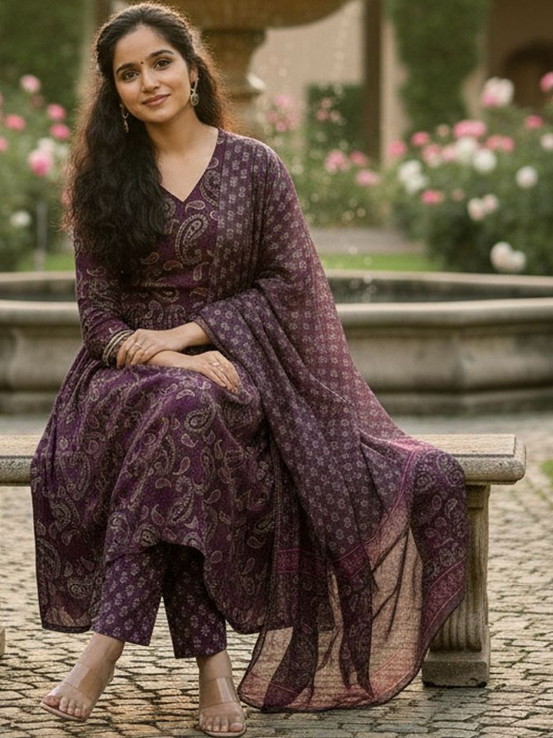 ARADHNA Women Paisley Printed Panelled Kurta with Trousers & With Dupatta
