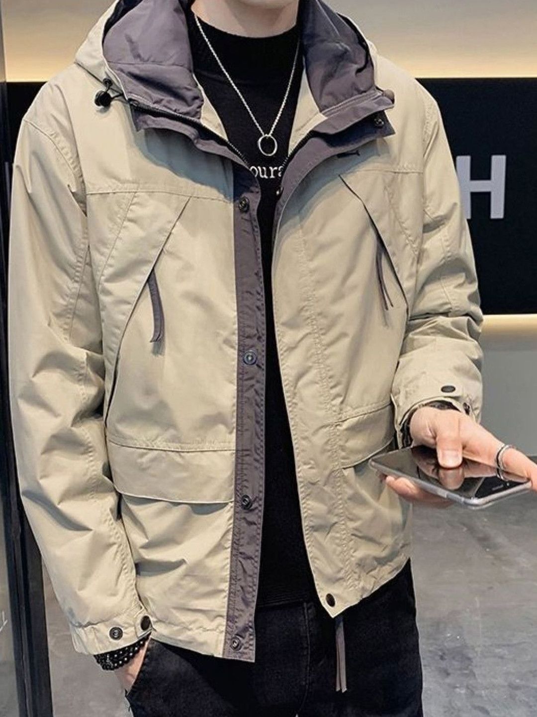 KPOP Men Colourblocked Lightweight Open Front Jacket