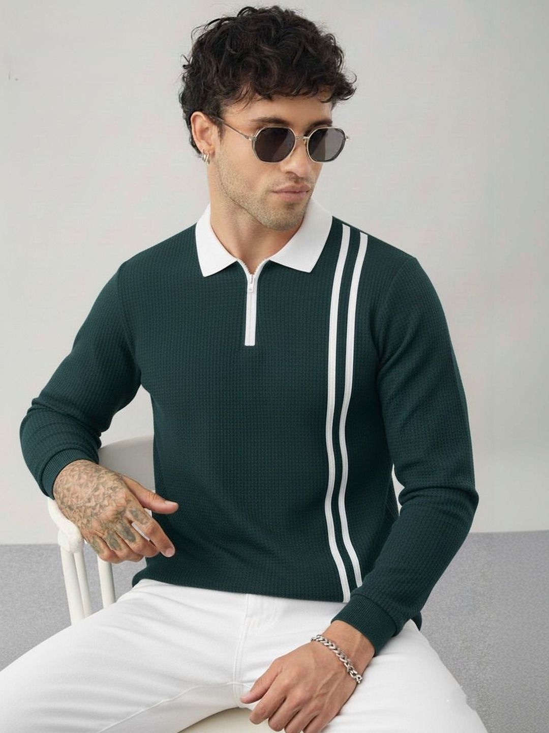 Try This Men Striped Polo Collar 1 T-shirt