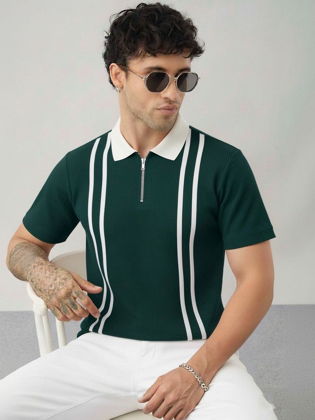 Try This Men Striped Polo Collar 1 T-shirt