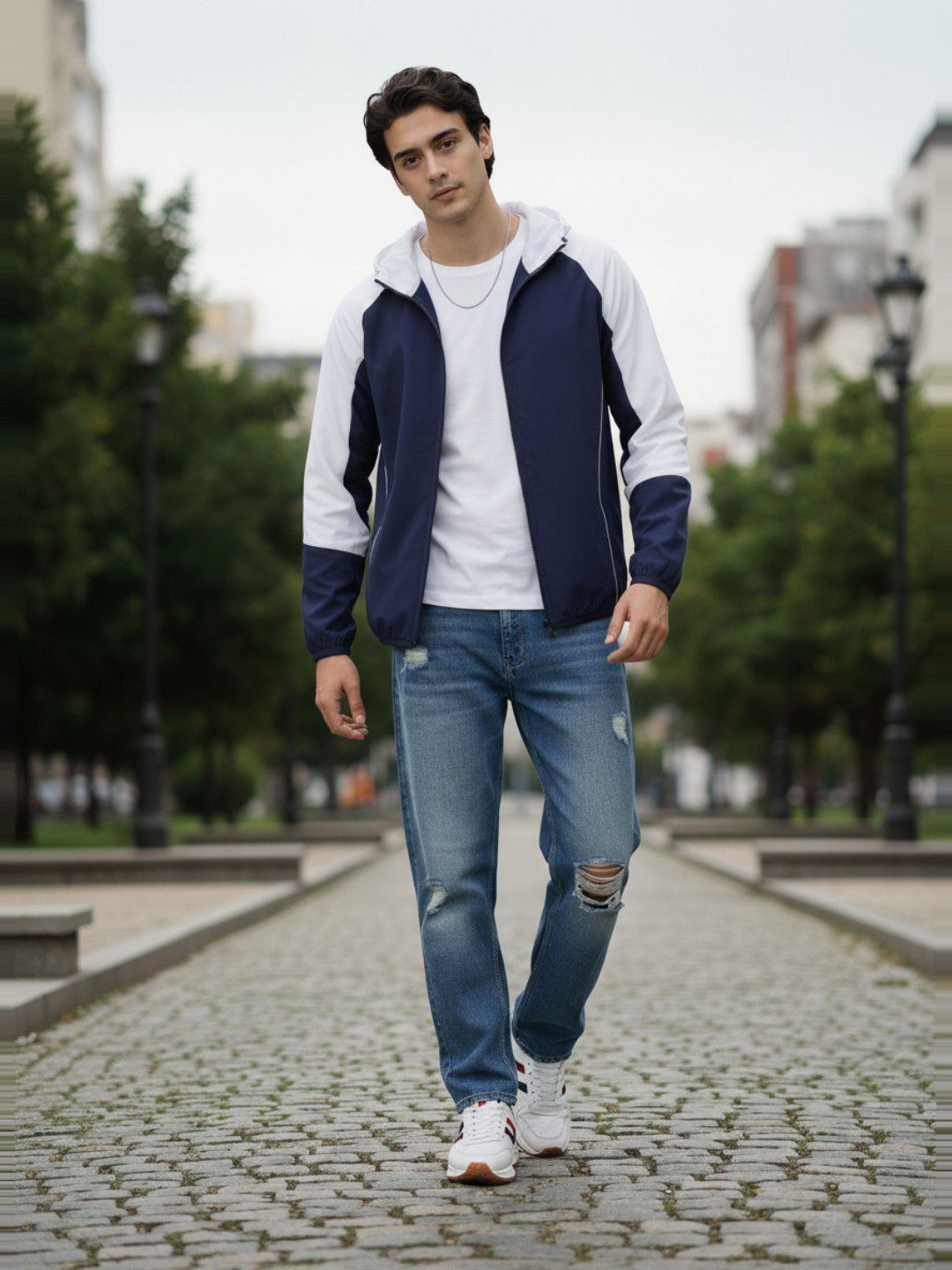 glitchez Hooded Bomber Jacket with paneled detail