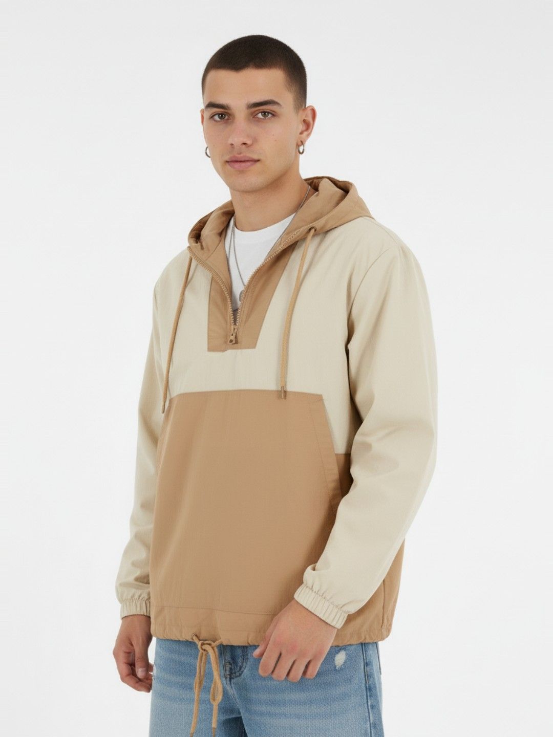 glitchez Colorblocked Hooded Tailored Jacket with Tie-Up