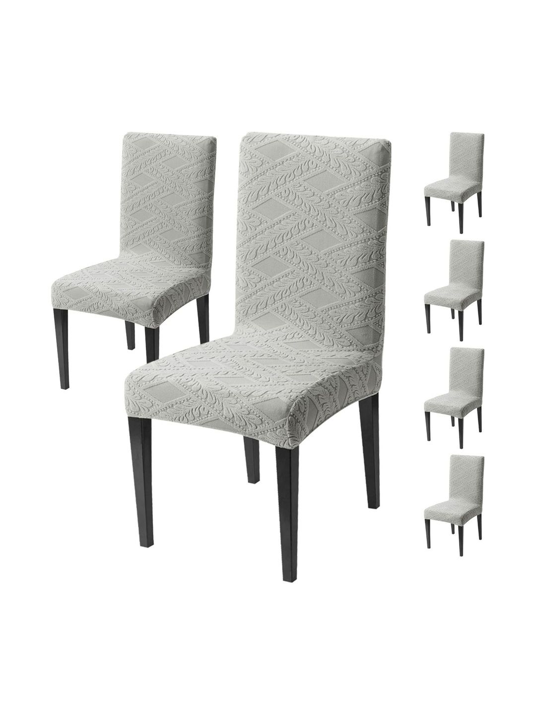 HOUSE OF QUIRK Set of 6 Grey Self Design 220 GSM Stretchable Jacquard Chair Covers