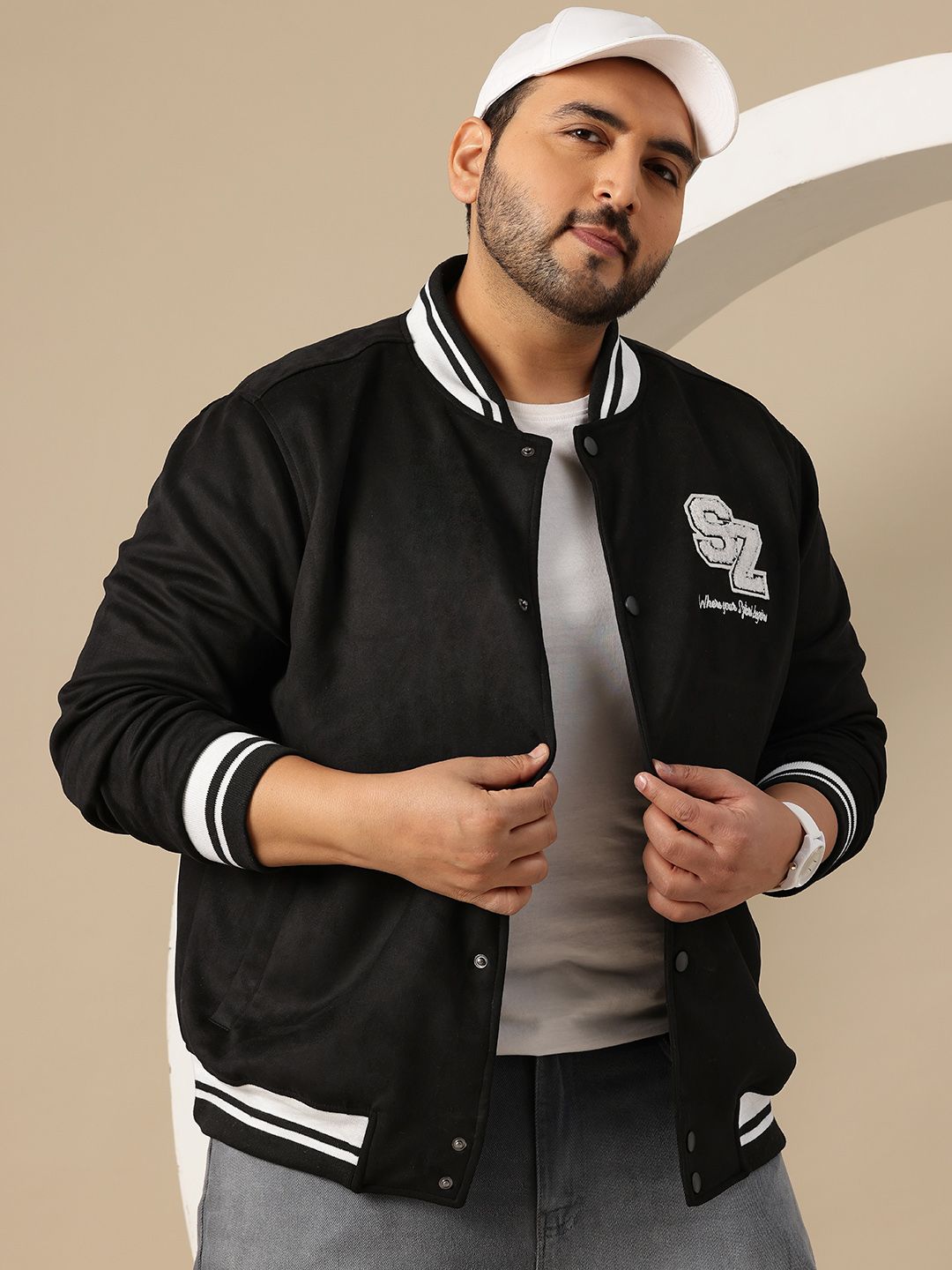 Sztori Plus Size Typography Varsity Jacket