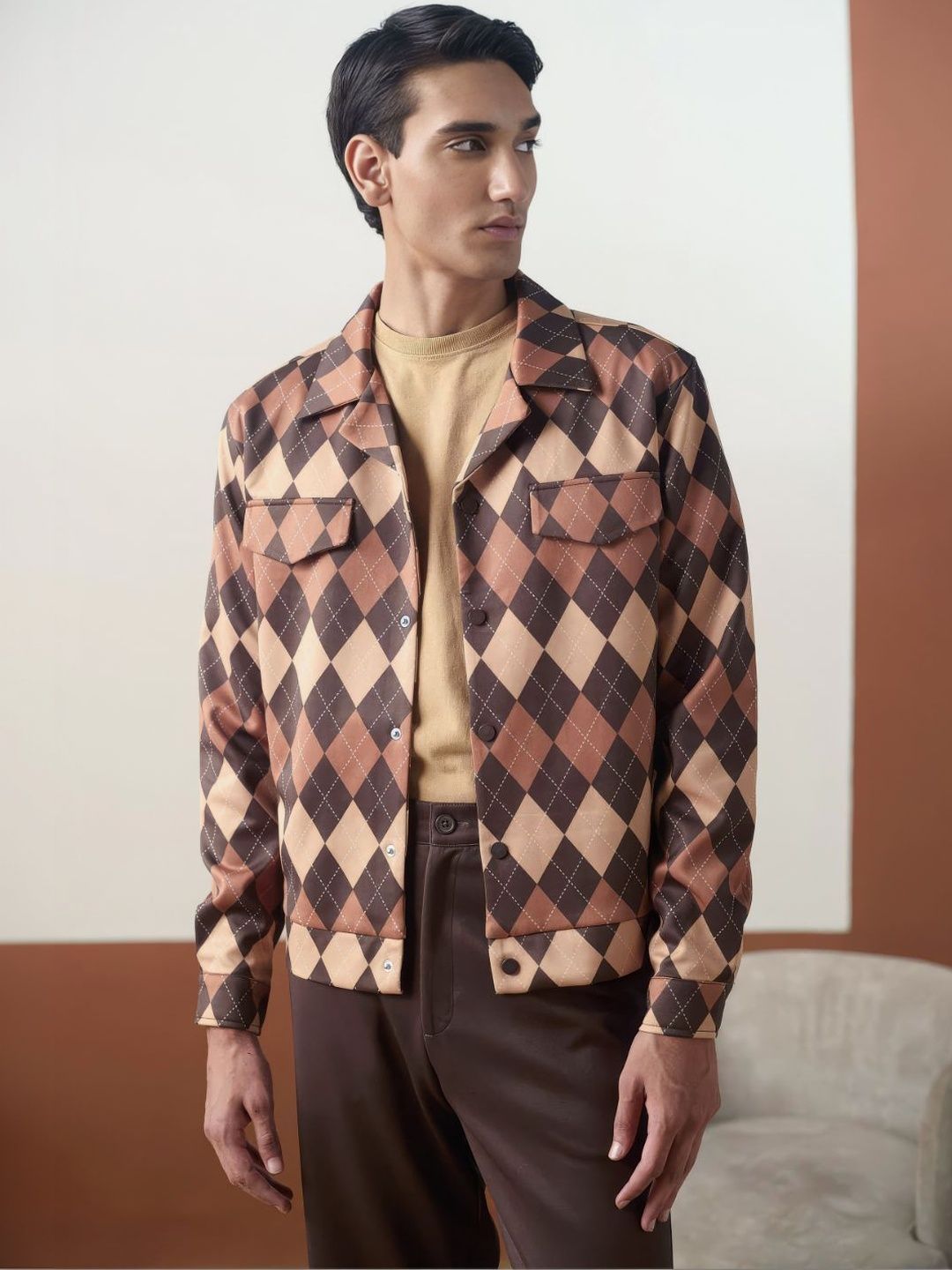 Muvazo Men Checked Suede Woven Jacket