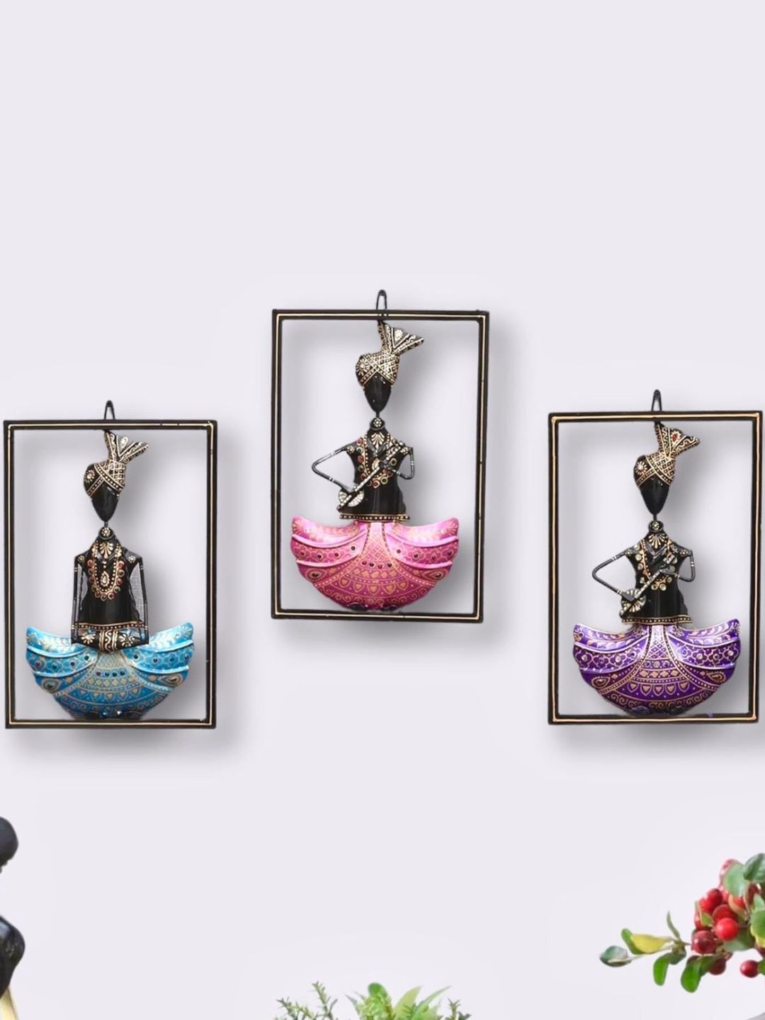 RSN Set Of 3 Musician Glossy Handcrafted Hall Wall Hanging Set - 13.5 In