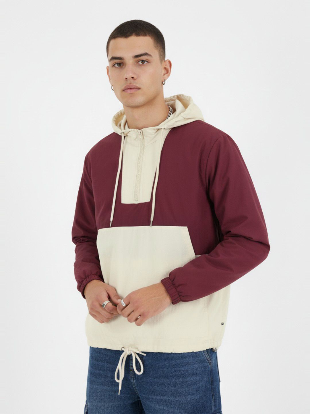 glitchez Colorblocked Hooded Tailored Jacket with Tie-Up