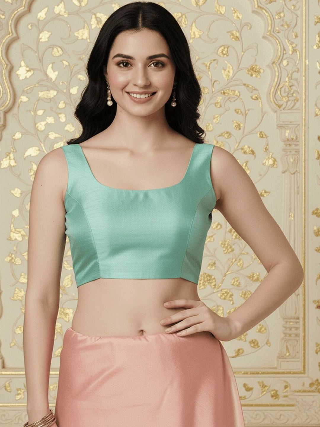 Aanyor Aanyor Round Neck Sleeveless Padded Readymade Saree Blouse
