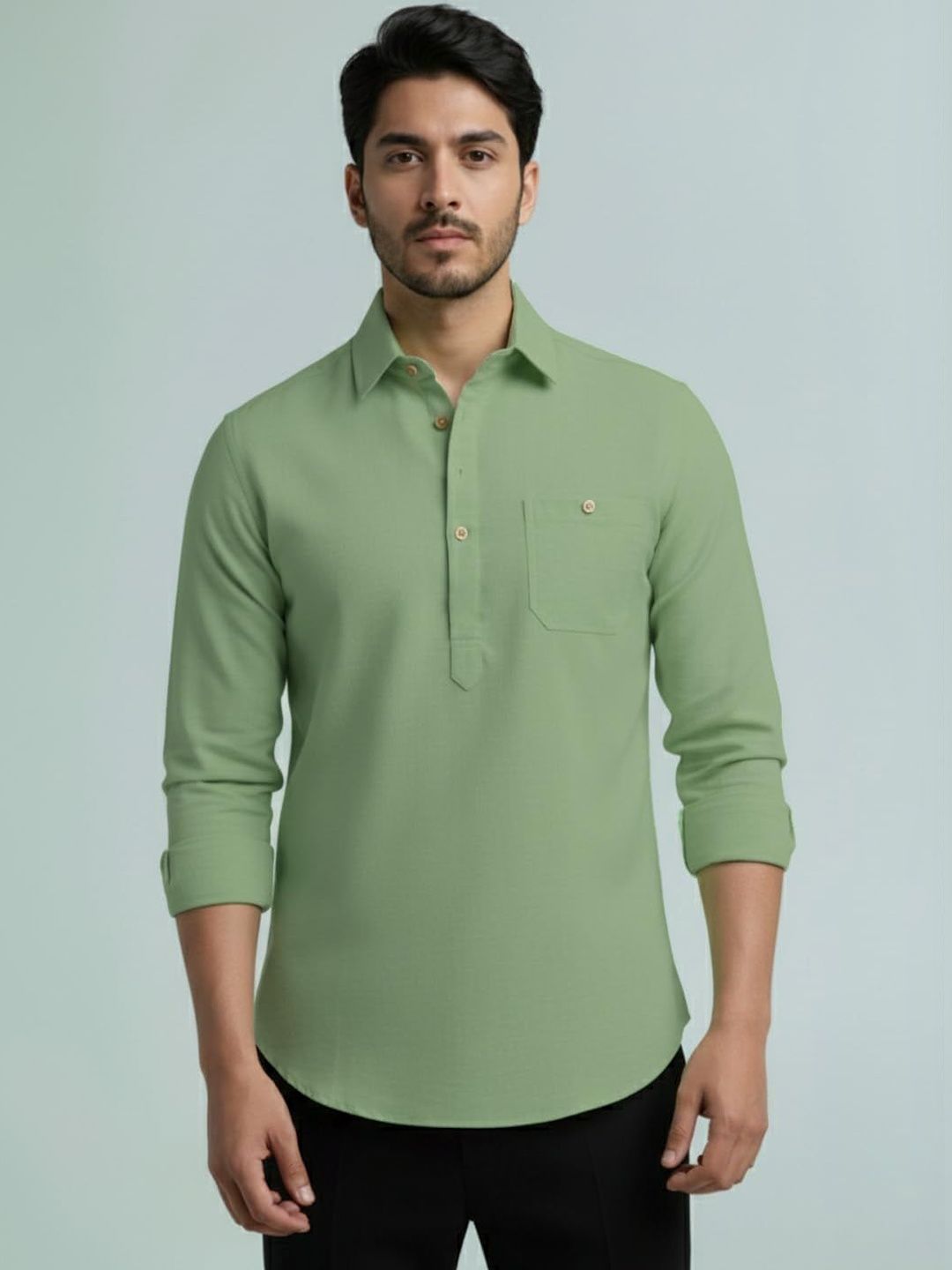 KNOWTED Men Solid Slim Fit Short Kurta