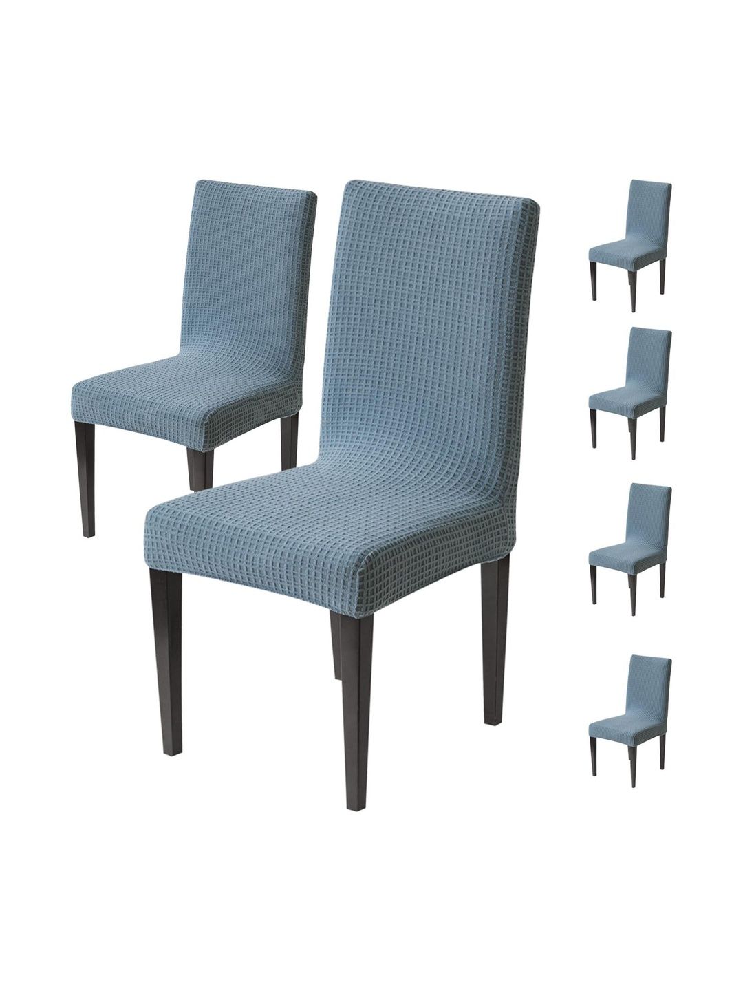 HOUSE OF QUIRK Set Of 6 Blue Woven Design Jacquard 220 GSM Dining Seat Slipcover