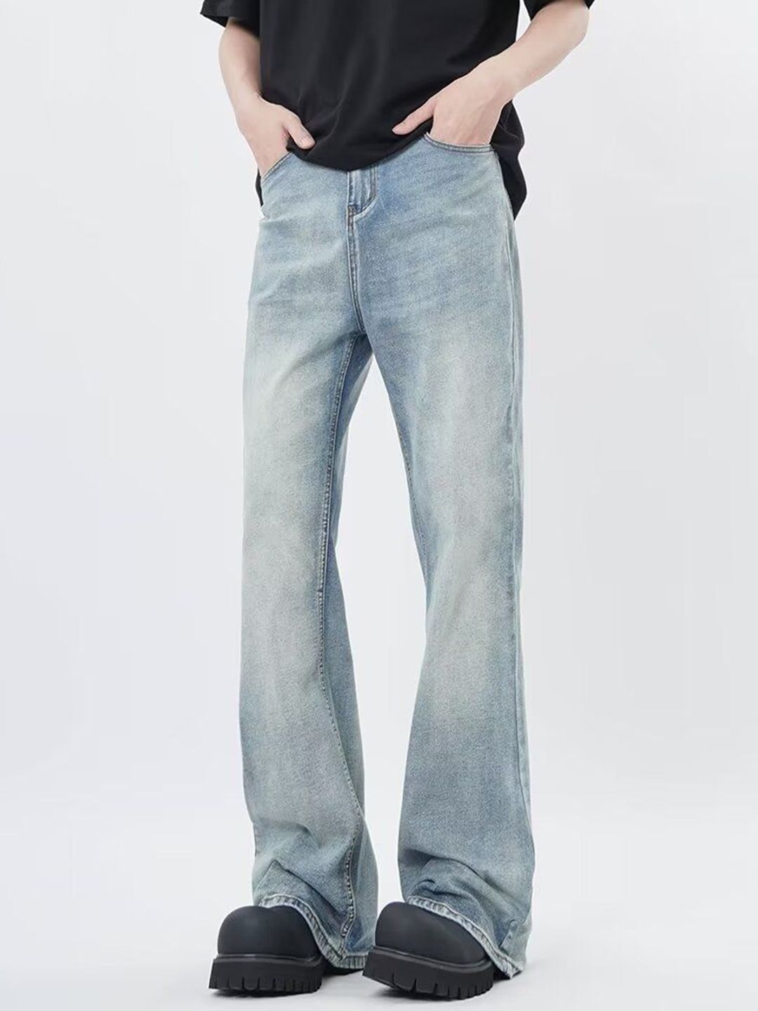 StyleCast x Revolte Men Wide Leg Mid-Rise Light Fade Jeans