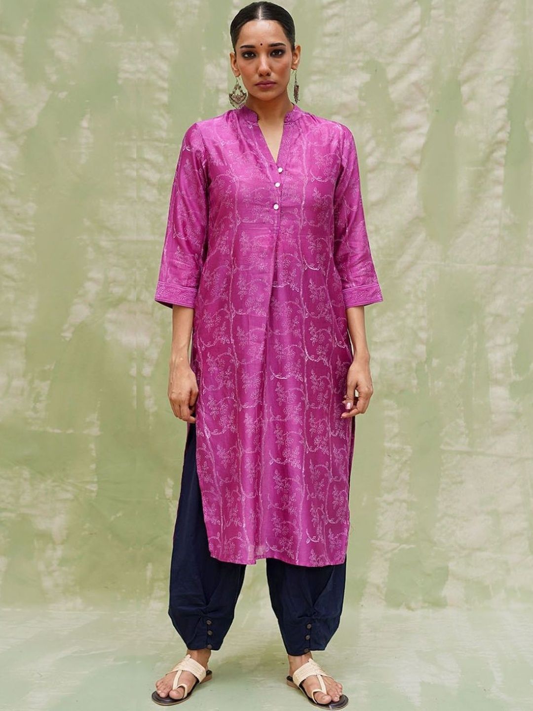Chidiyaa Ethnic Motifs Printed Chanderi Silk Kurta