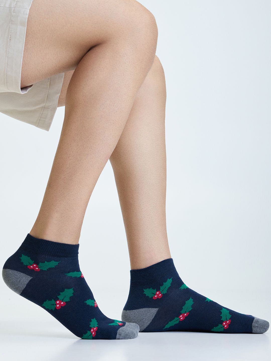 Mint & Oak Men Navy Blue Patterned Ankle-Length Socks
