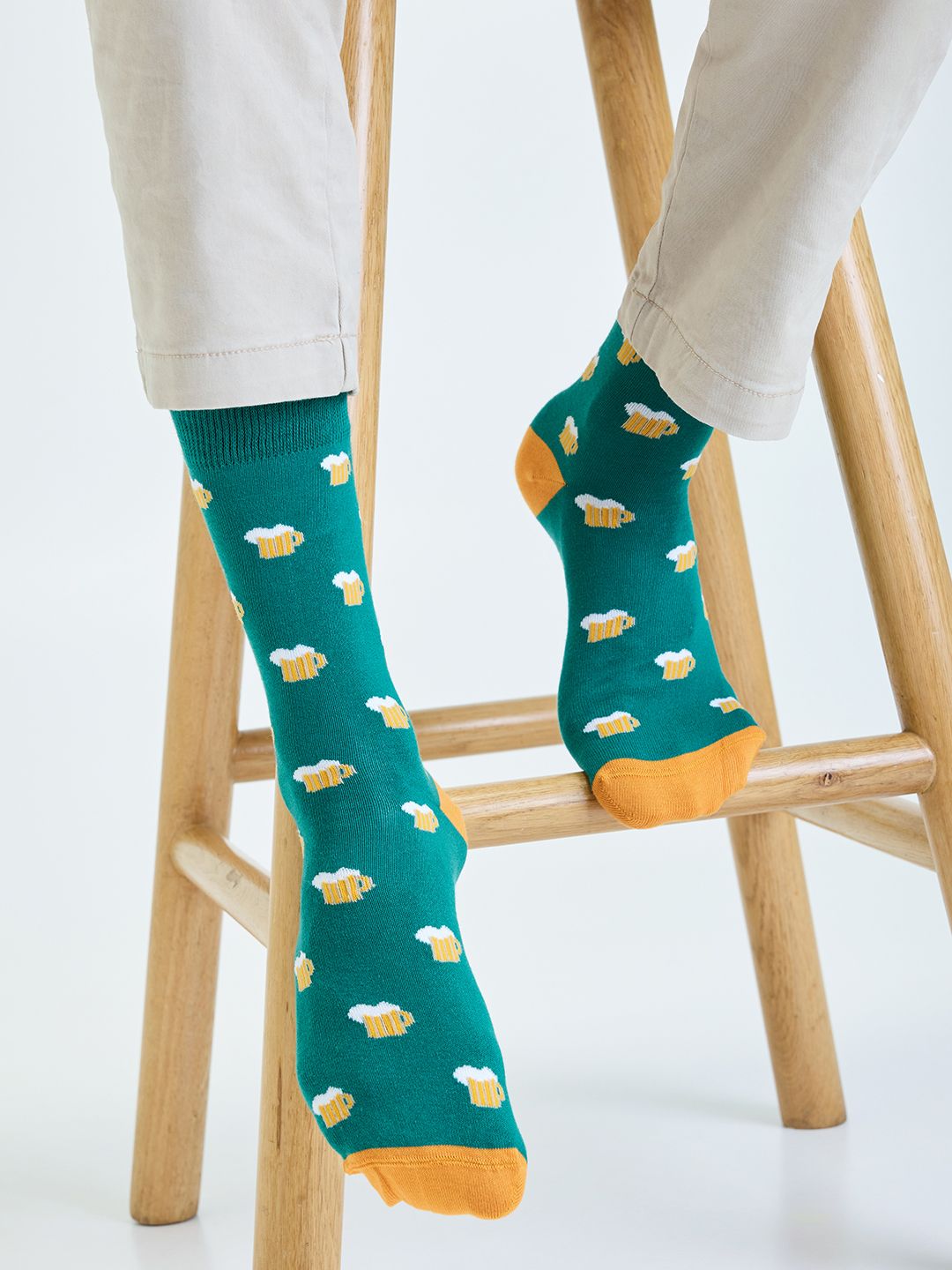 Mint & Oak Men Green & Yellow Patterned Calf-Length Socks