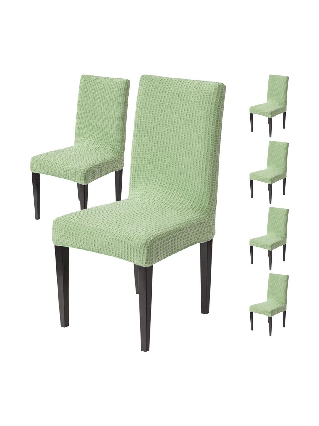 HOUSE OF QUIRK Set Of 6 Green Woven Design Jacquard 220 GSM Dining Seat Slipcover