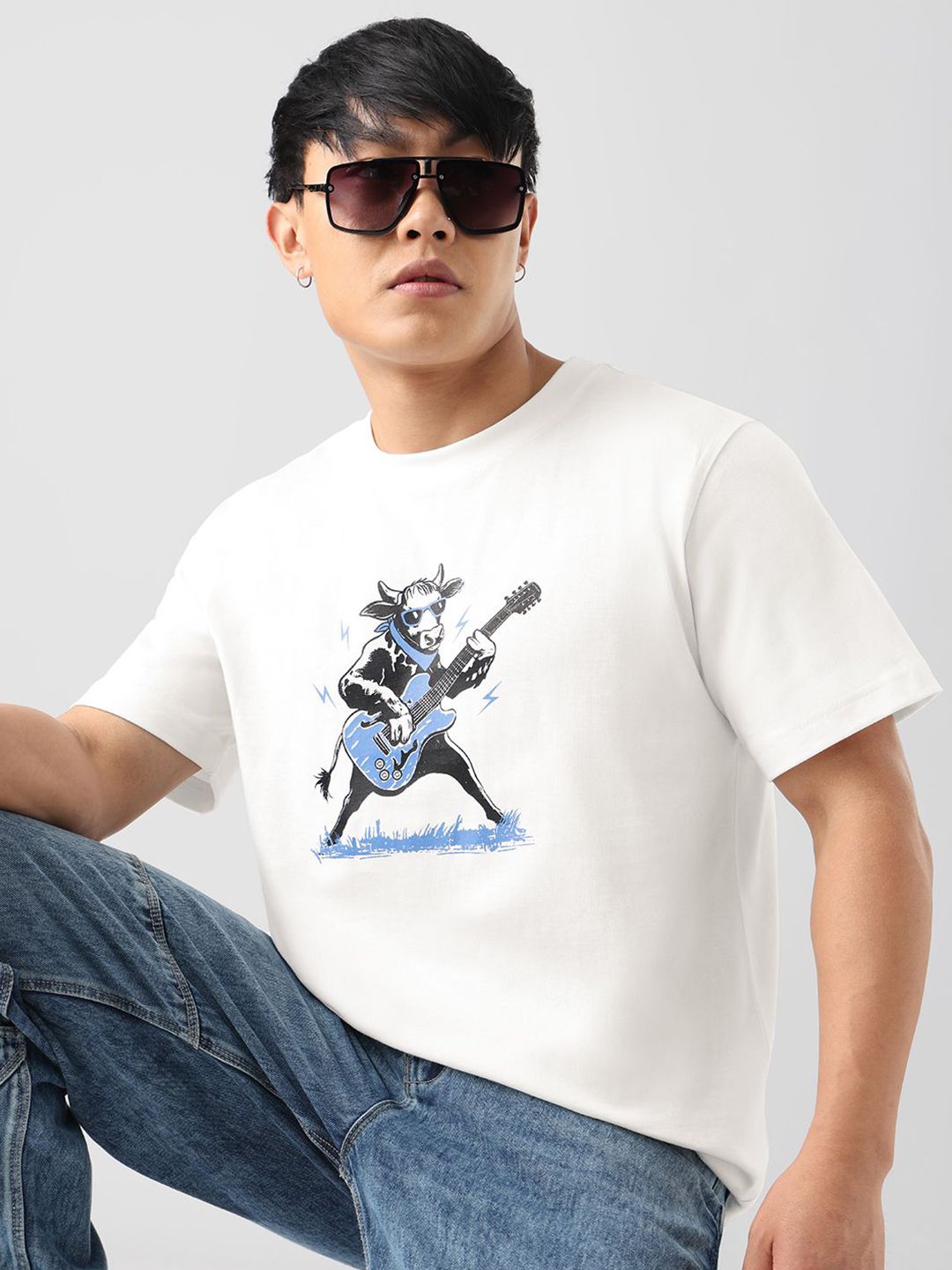 The Souled Store Men Relaxed Fit Printed White T-Shirts