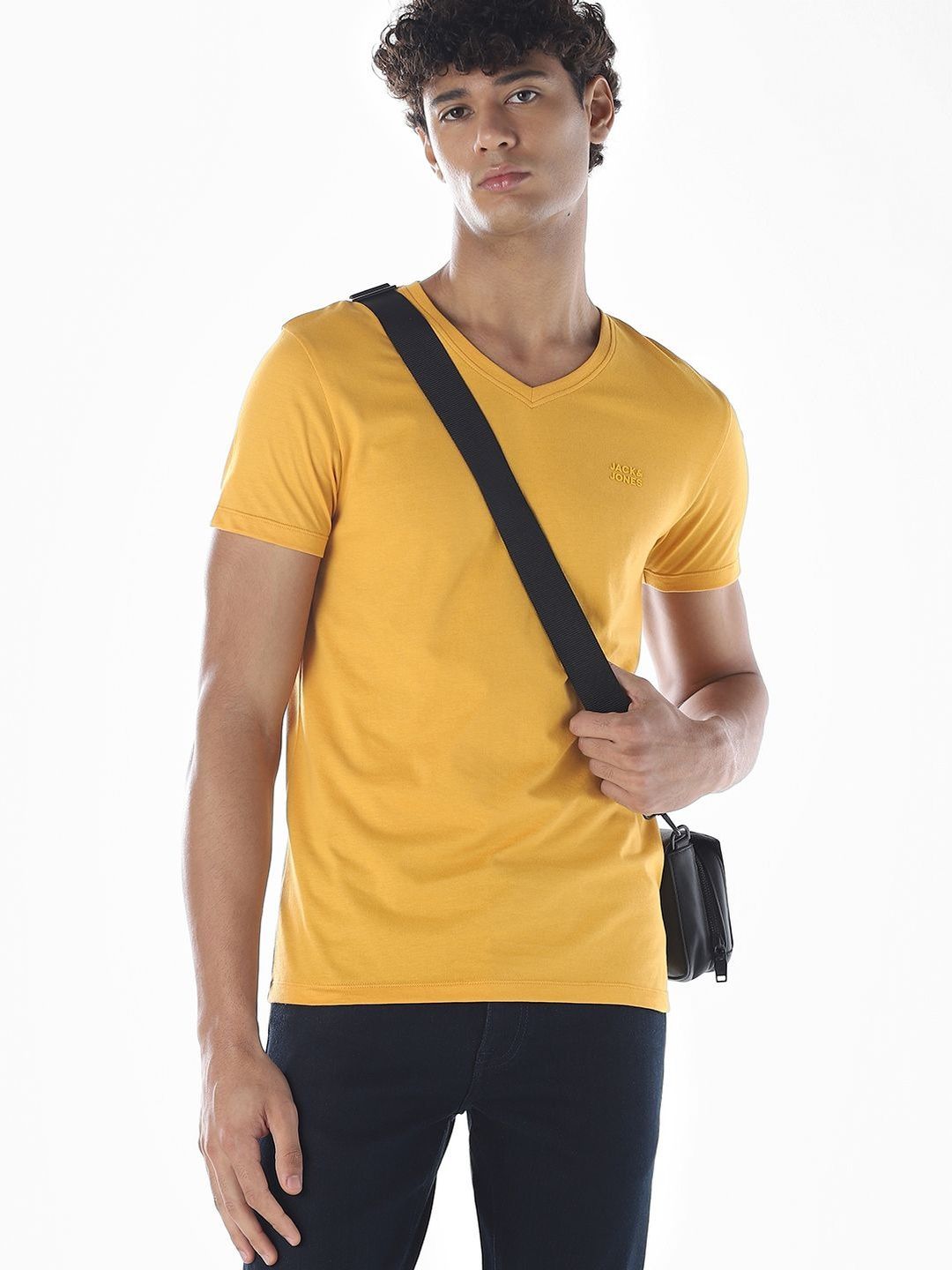 Jack & Jones Men Brand Logo V-Neck T-shirt