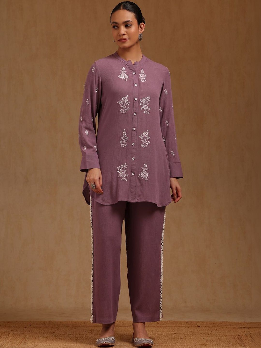 Soch Women Floral Embroidered Ethnic Tunic with Palazzos