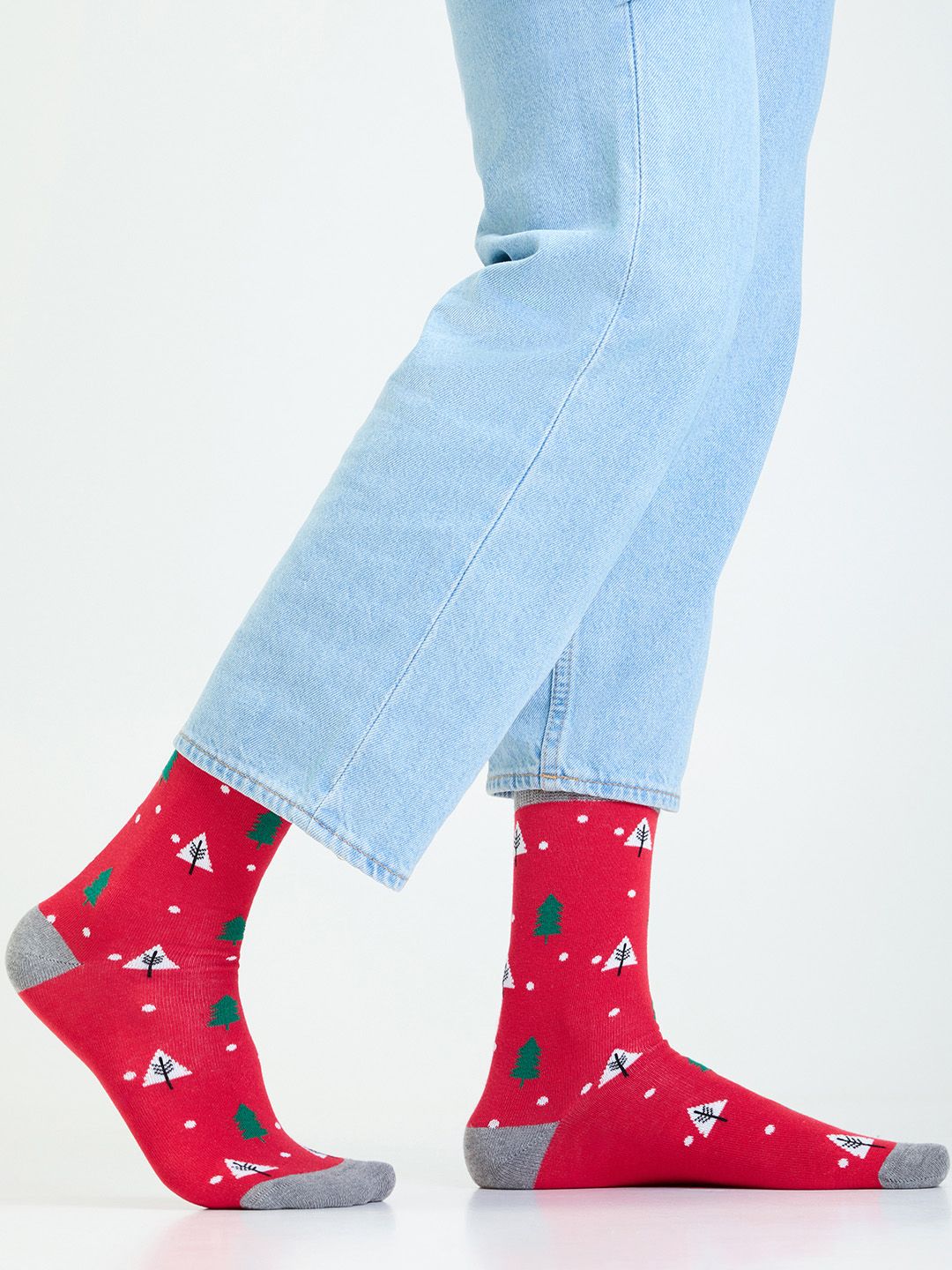 Mint & Oak Men Red & Grey Melange Patterned Above Ankle Length Socks