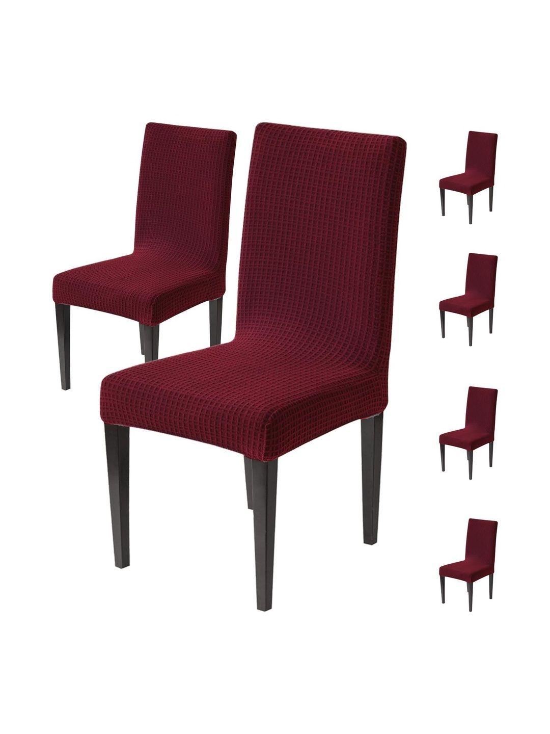 HOUSE OF QUIRK Set Of 6 Maroon Woven Design Jacquard 220 GSM Dining Seat Slipcover