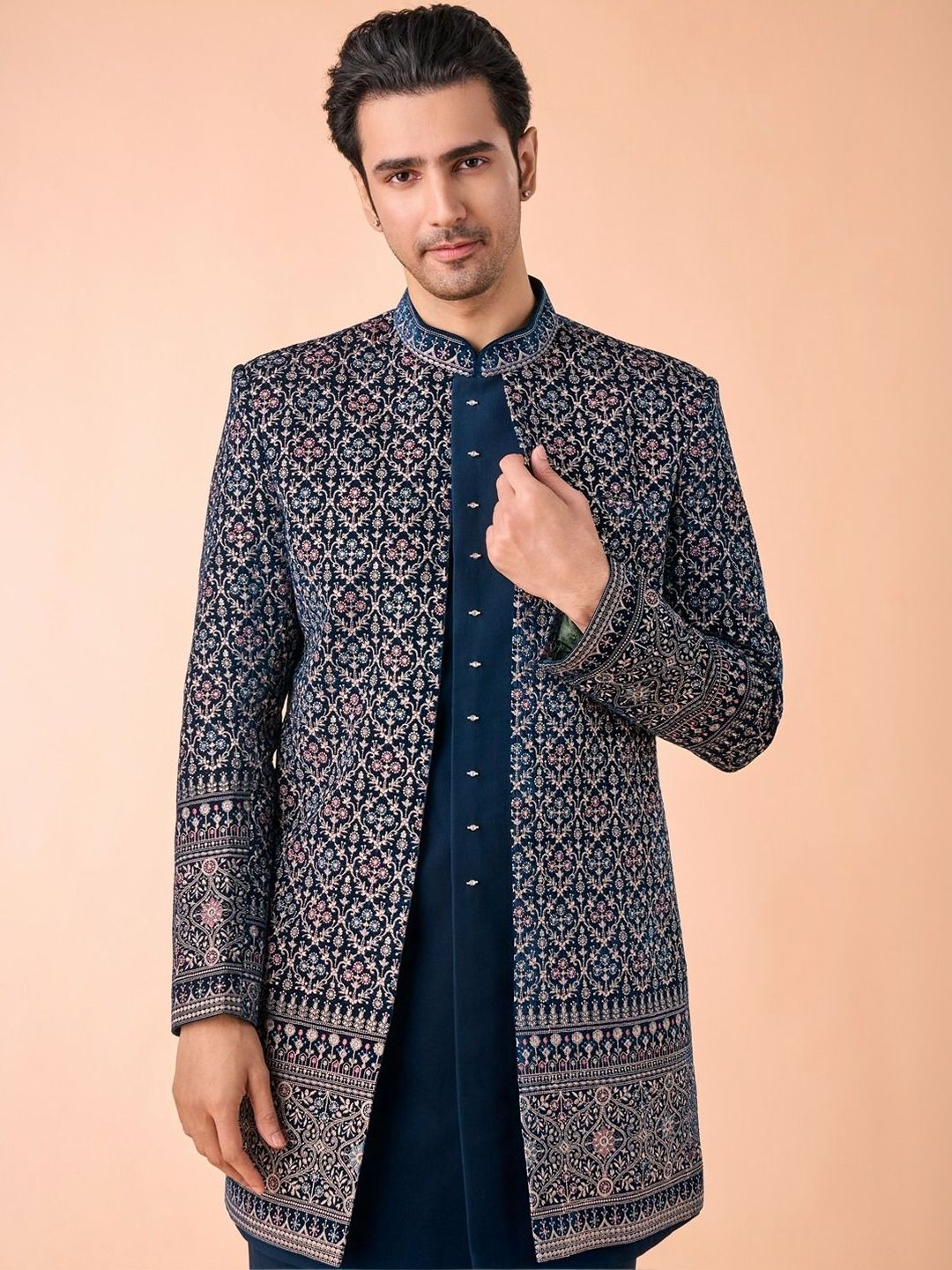 Manyavar Men Embroidered Mandarin Collar Sherwani