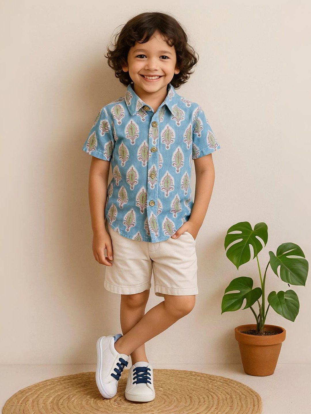 Urban Birdie Boys Ethnic Motifs Printed Short Sleeve Casual Shirt