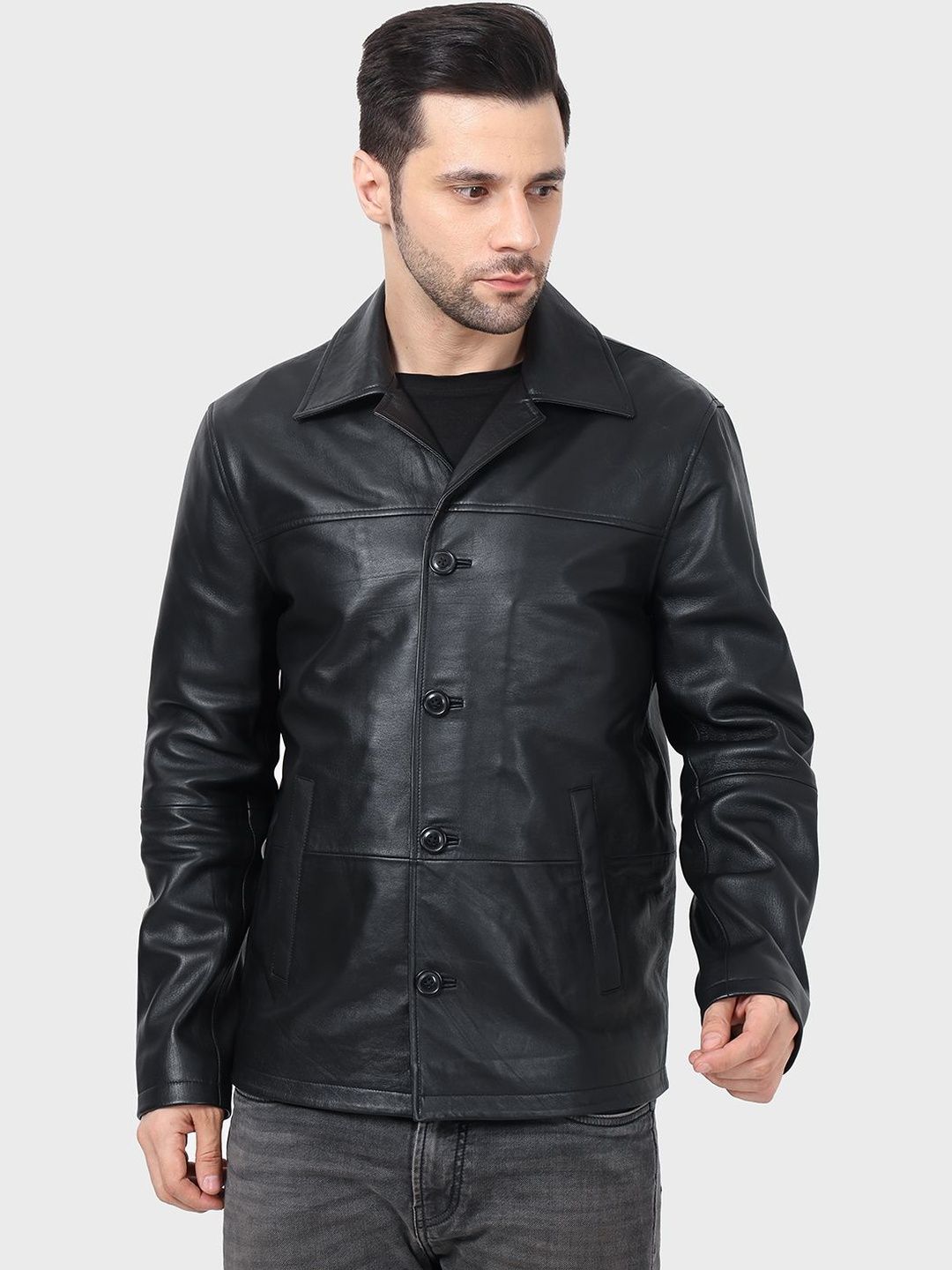 Justanned Men Leather Leather Jacket