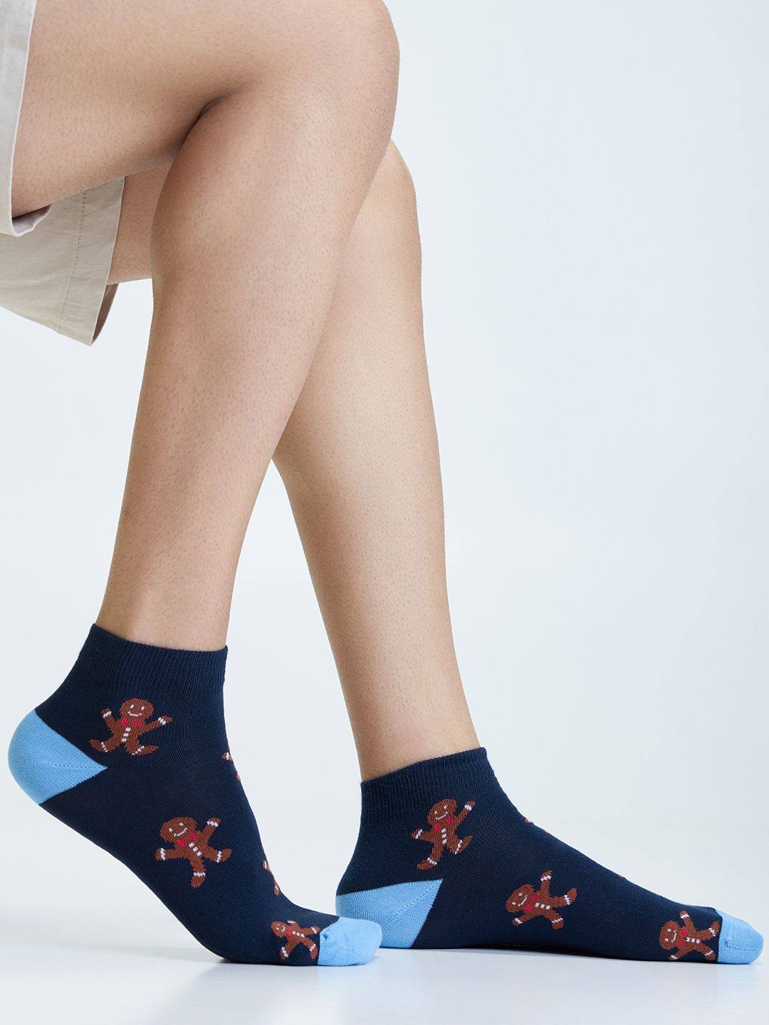 Mint & Oak Men Navy Blue Captain Ginger Ankle Length Socks