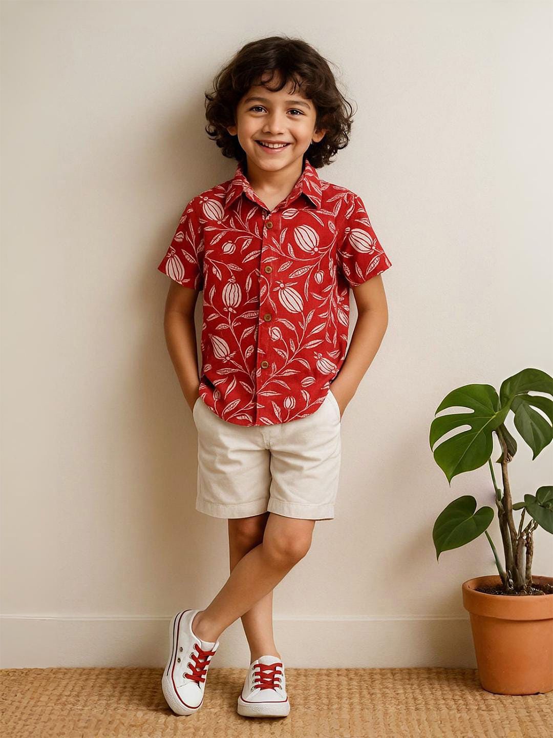 Urban Birdie Boys Comfort Fit Floral Printed Spread Collar Cotton Casual Shirt